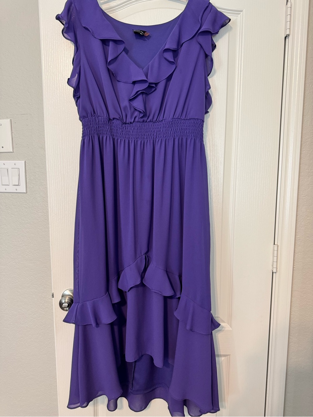 Maison Tara Purple Ruffle Midi Dress